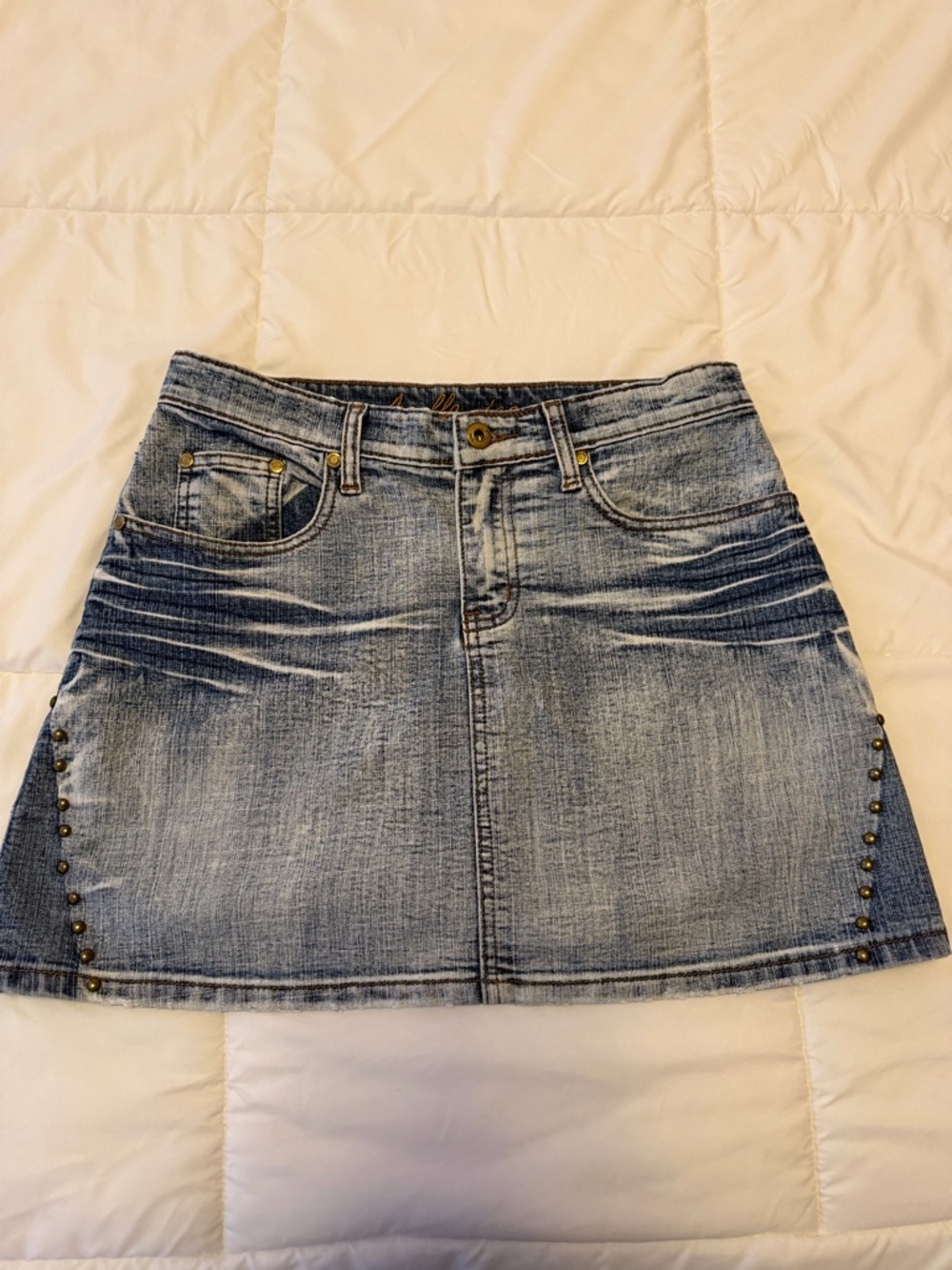 Apollo Jeans Light Blue Denim Mini Skirt with Side Studs Size Medium Y2K Vintage